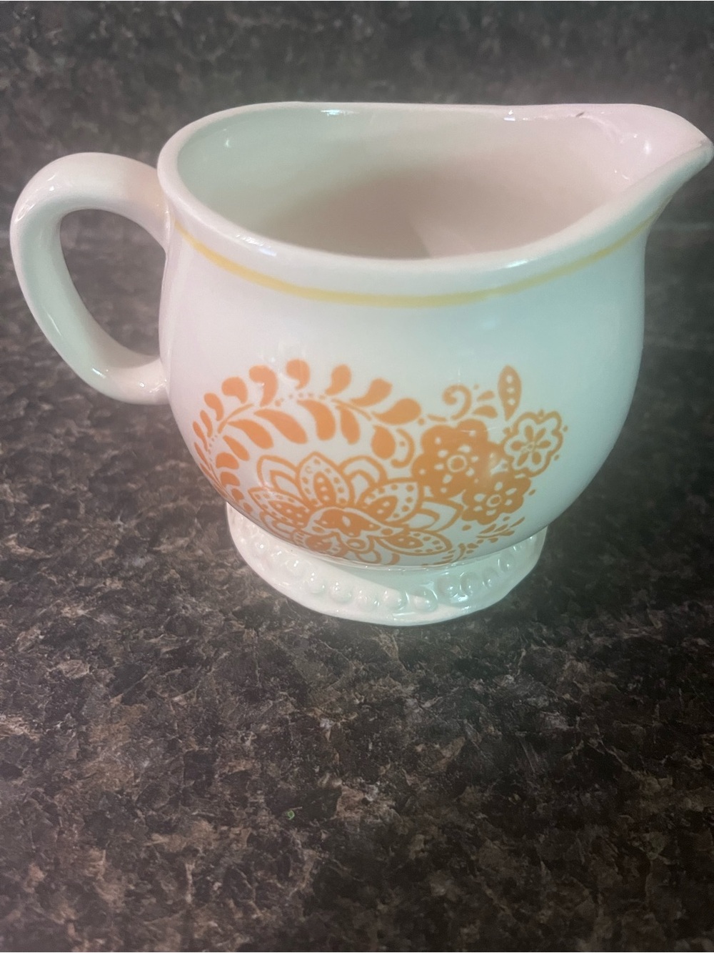 The Pioneer Woman White Ceramic Creamer with Yellow Floral Scroll